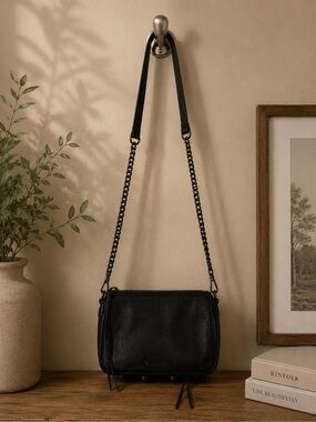 Rebecca Minkoff Avery Black Saffiano Leather Crossbody Bag Chain Strap Tassel